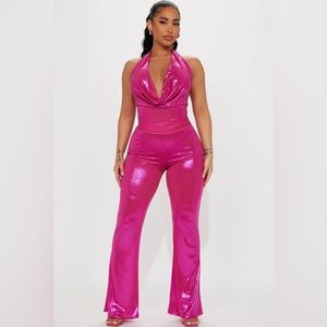 Hot Pink Metallic Pant Set